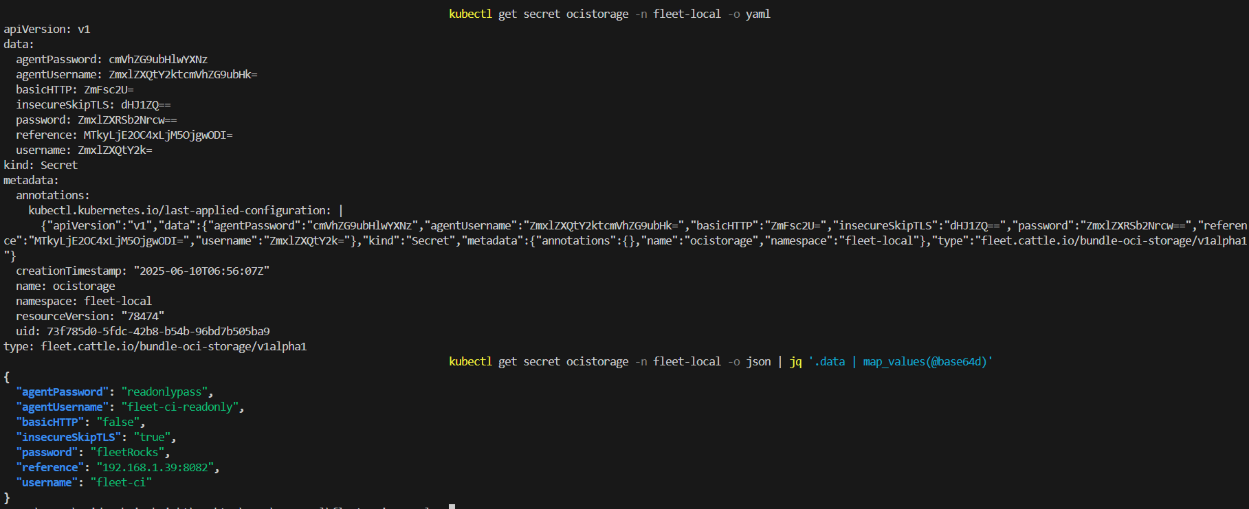 A screenshot of OCI secrets enabled for Fleet